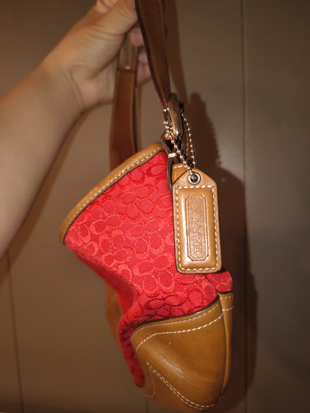 Coach Red and Brown Signature Hobo Bag - Picture 2 of 4